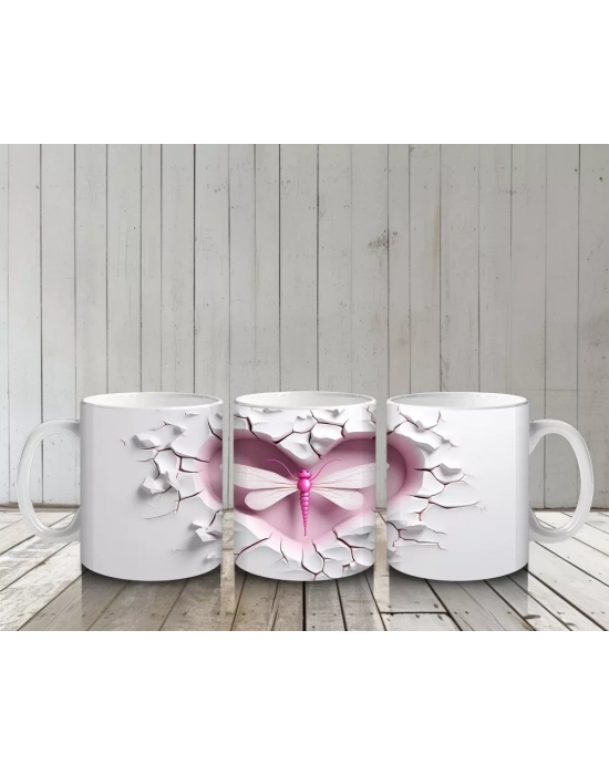 Kalpli Çatlakta Pembe Yusufçuk İllüstrasyonu – Baskılı Kahve Kupası