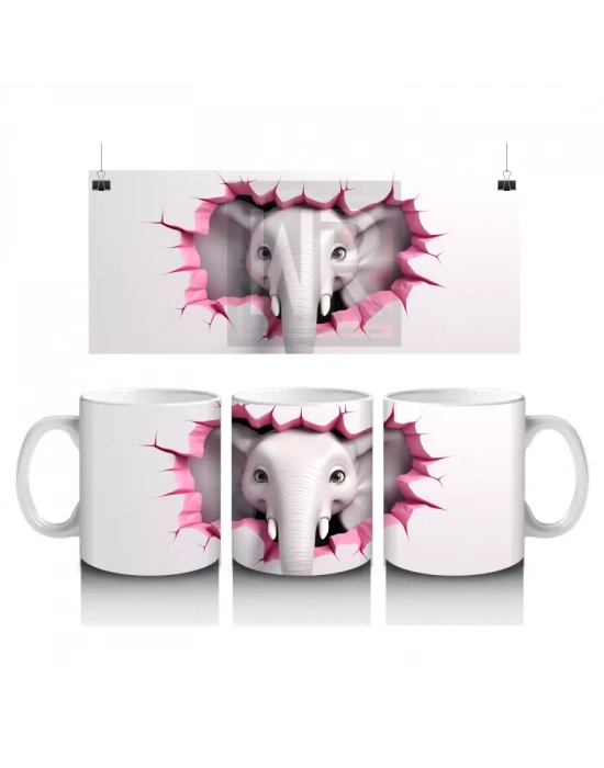 Kalpli Çatlakta Uçan Fil Maskot – Baskılı Kupa Bardak