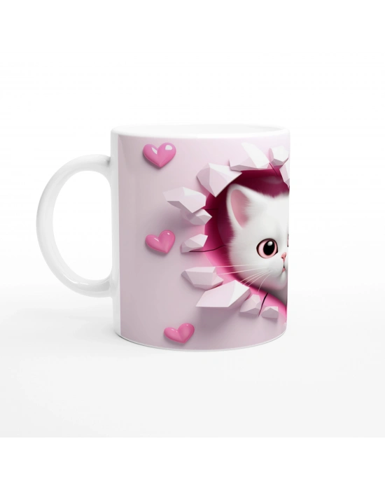 Kalpli Çatlaktan Bakan Pembe Gözlü Kedi Temalı Baskılı Kupa Bardak