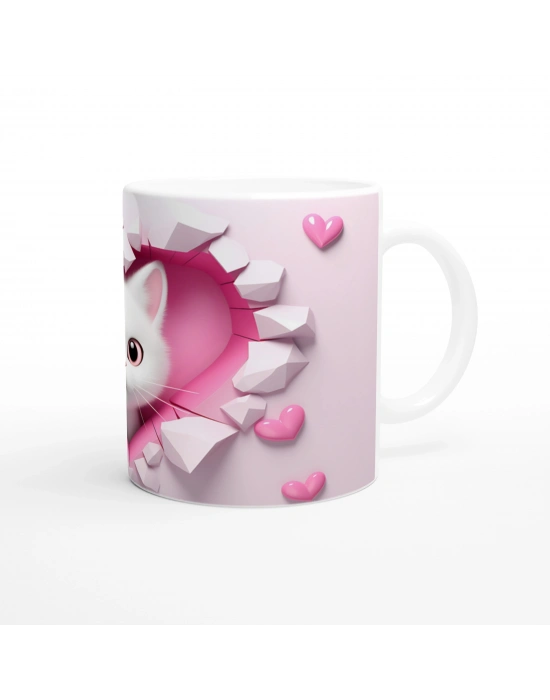 Kalpli Çatlaktan Bakan Pembe Gözlü Kedi Temalı Baskılı Kupa Bardak