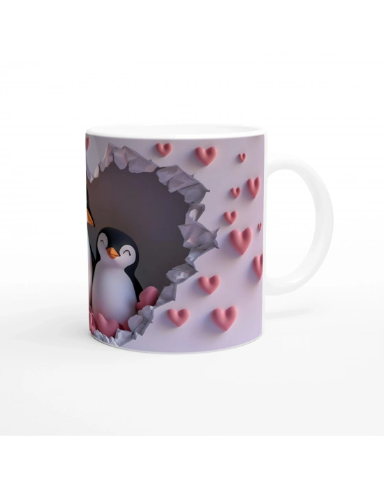 Kalpli Çatlaktan Bakan Penguenler Temalı Baskılı Kupa Bardak