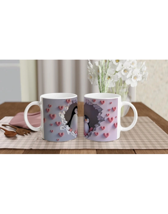 Kalpli Çatlaktan Bakan Penguenler Temalı Baskılı Kupa Bardak