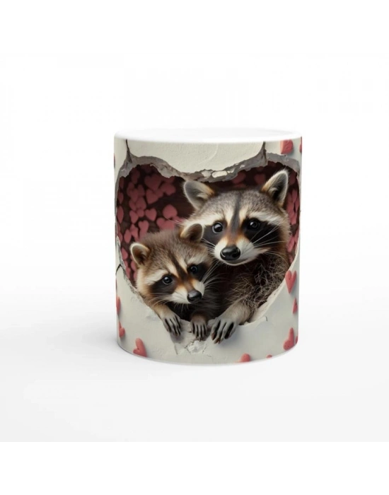 Kalpli Çatlaktan Bakan Rakunlar Temalı Baskılı Kupa Bardak