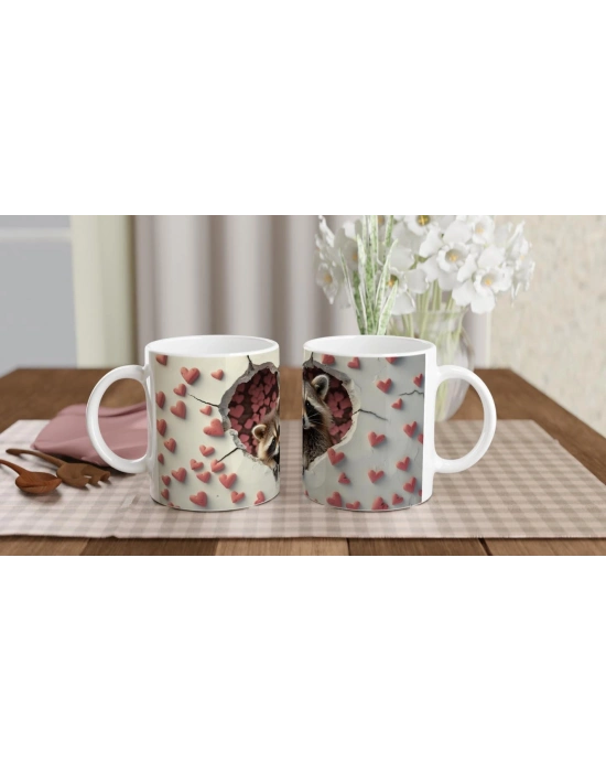 Kalpli Çatlaktan Bakan Rakunlar Temalı Baskılı Kupa Bardak