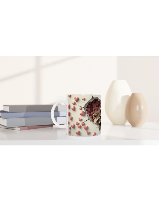 Kalpli Çatlaktan Bakan Rakunlar Temalı Baskılı Kupa Bardak