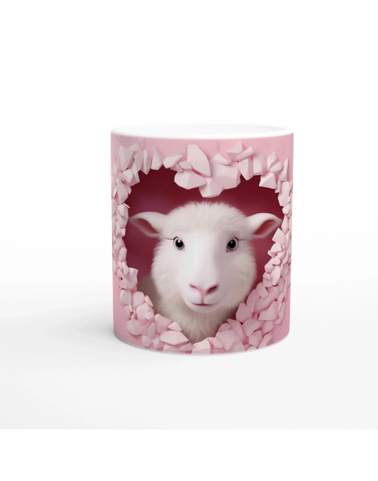 Kalpli Çatlaktan Bakan Sevimli Kuzu Temalı Baskılı Kupa Bardak