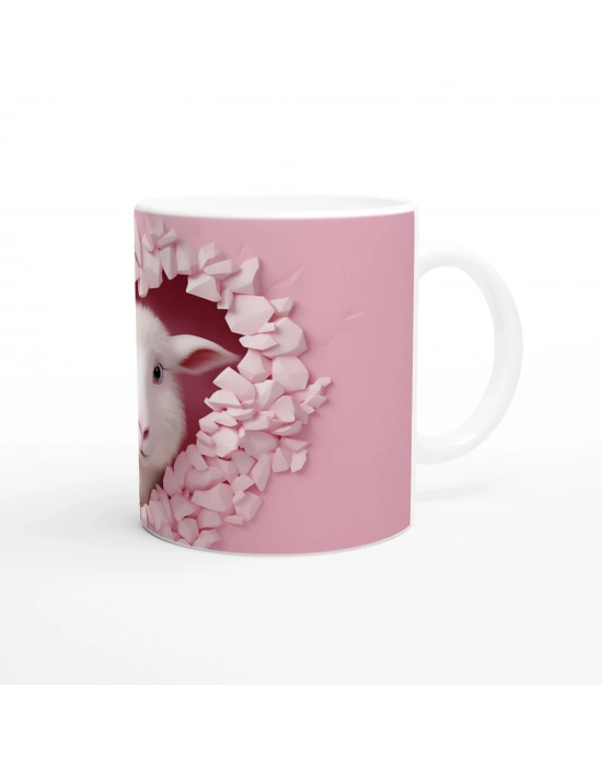 Kalpli Çatlaktan Bakan Sevimli Kuzu Temalı Baskılı Kupa Bardak