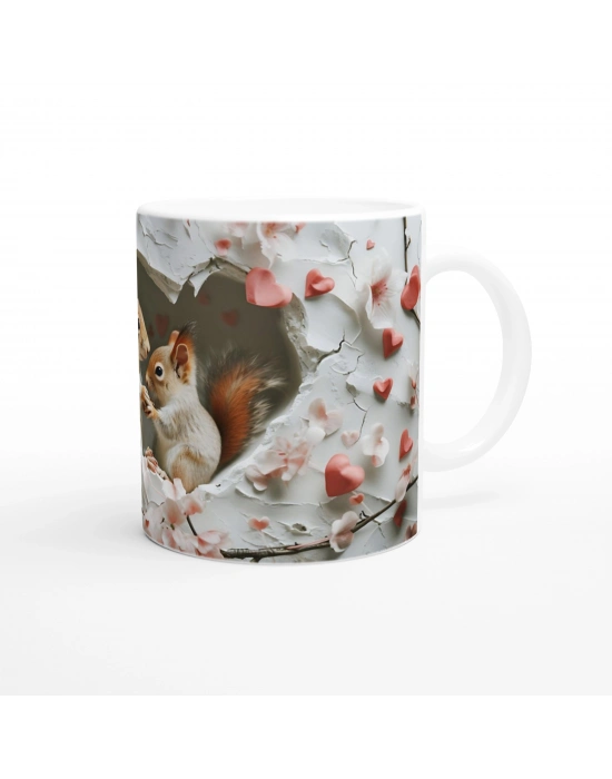 Kalpli Çatlaktan Bakan Sincaplar Temalı Baskılı Kupa Bardak