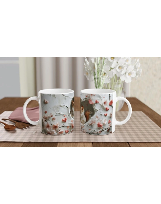 Kalpli Çatlaktan Bakan Sincaplar Temalı Baskılı Kupa Bardak