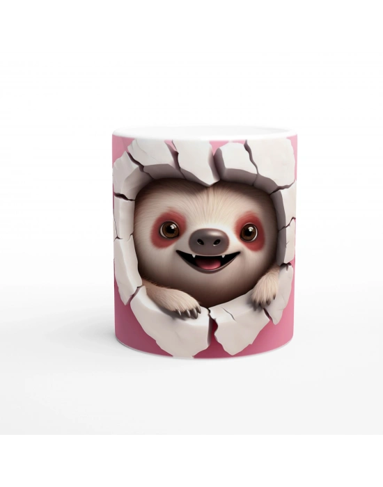 Kalpli Çatlaktan Bakan Tembel Hayvan Temalı Baskılı Kupa Bardak