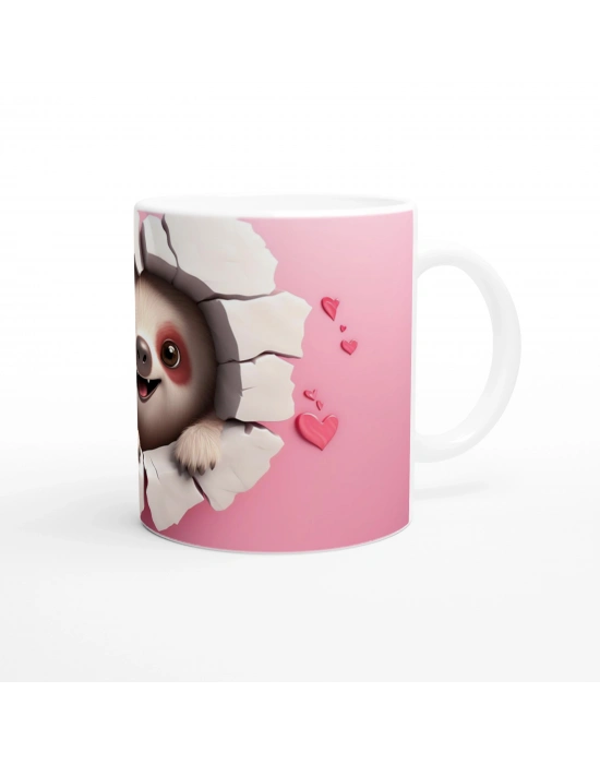 Kalpli Çatlaktan Bakan Tembel Hayvan Temalı Baskılı Kupa Bardak