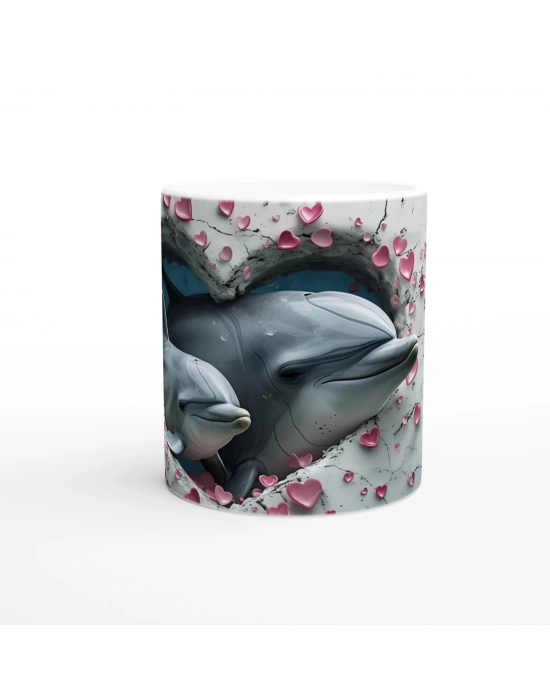 Kalpli Çatlaktan Bakan Yunuslar Temalı Baskılı Kupa Bardak