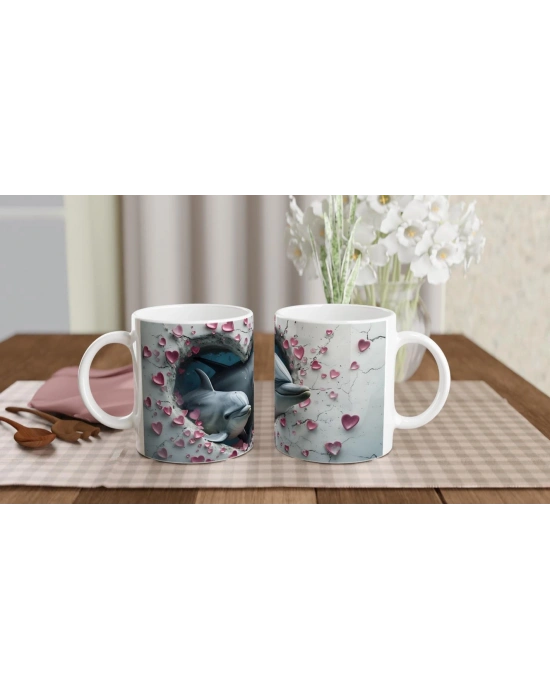 Kalpli Çatlaktan Bakan Yunuslar Temalı Baskılı Kupa Bardak