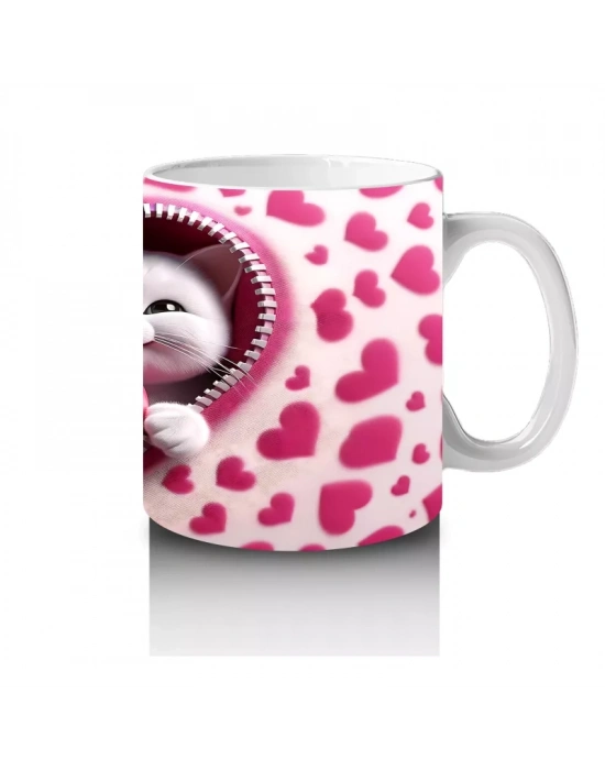 Kalpli Çerçevede Sarılmış İki Sevimli Kedi – Baskılı Kahve Kupası