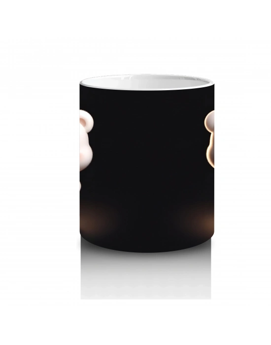 Kalpli Çiçek Tutan Ayıcık ve Arka Yüzü – Baskılı Kahve Kupası