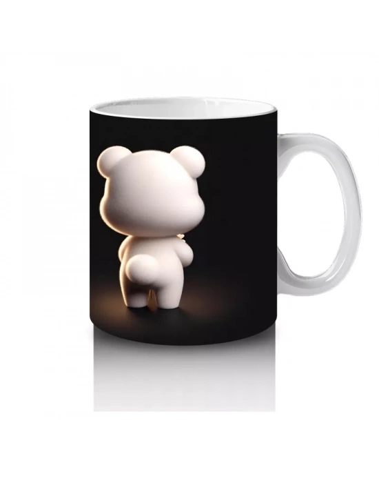 Kalpli Çiçek Tutan Ayıcık ve Arka Yüzü – Baskılı Kahve Kupası