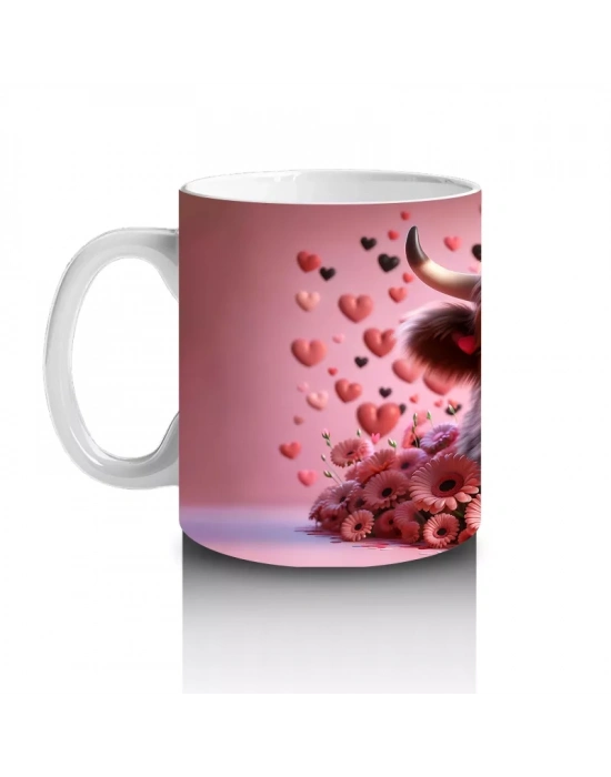 Kalpli Desenli Sevimli Boğa Figürü – Baskılı Kupa