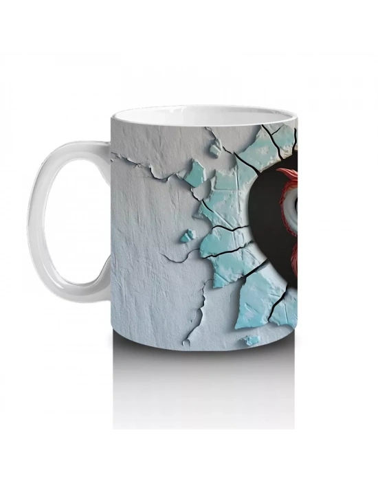 Kalpli Detaylı Kırık Duvarlı Baykuşlar - Baskılı Kahve Kupası