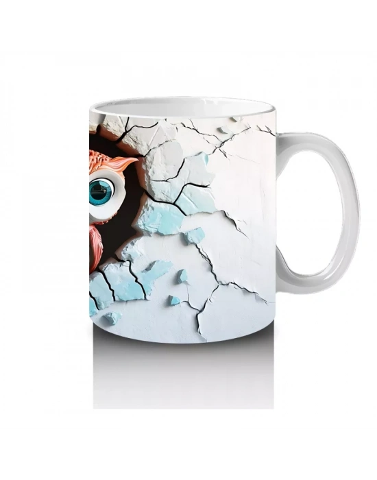 Kalpli Detaylı Kırık Duvarlı Baykuşlar - Baskılı Kahve Kupası