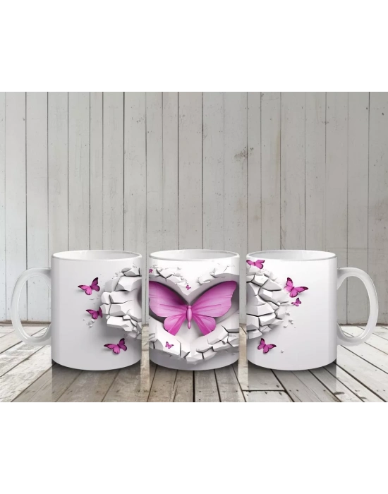 Kalpli Duvar Açıklığında Mor Kelebek – Baskılı Kahve Kupası