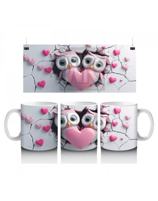 Kalpli Duvar Arasında Aşık Baykuş Çifti – Baskılı Kahve Kupası