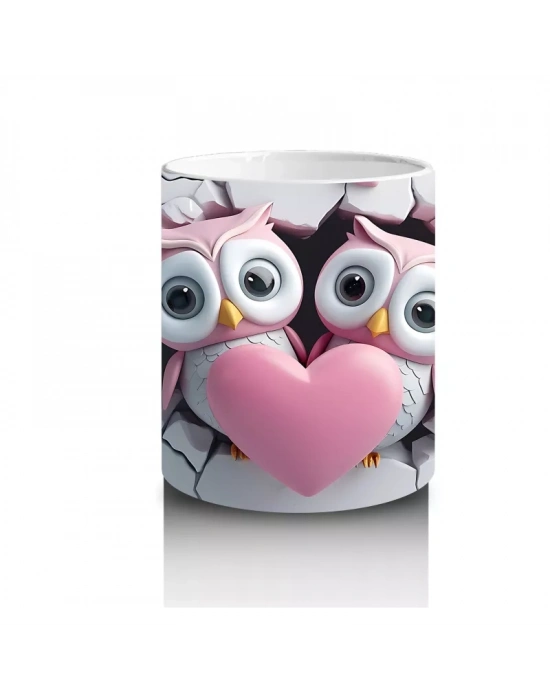 Kalpli Duvar Arasında Aşık Baykuş Çifti – Baskılı Kahve Kupası