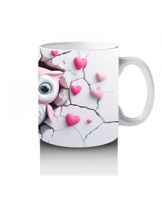 Kalpli Duvar Arasında Aşık Baykuş Çifti – Baskılı Kahve Kupası