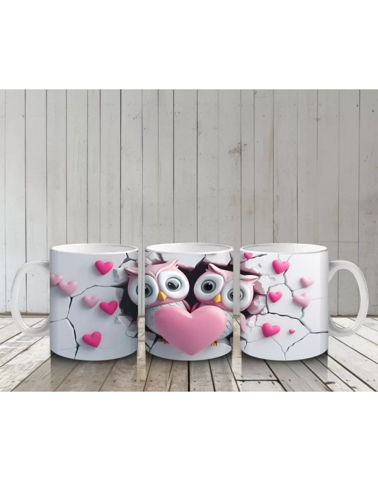 Kalpli Duvar Arasında Aşık Baykuş Çifti – Baskılı Kahve Kupası