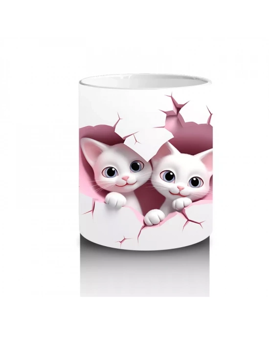 Kalpli Duvar Arasında Aşık Kedi Çifti - Baskılı Kahve Kupası