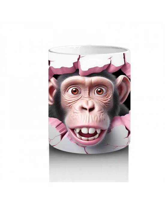 Kalpli Duvar Arasında Neşeli Şempanze – Baskılı Kahve Kupası