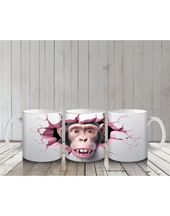 Kalpli Duvar Arasında Neşeli Şempanze – Baskılı Kahve Kupası