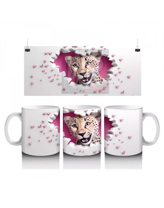 Kalpli Duvar Önünde Leopar – Baskılı Kahve Kupası