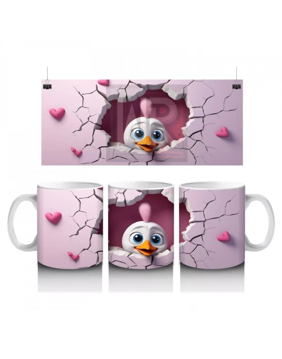 Kalpli Duvar Temalı Sevimli Civciv - Baskılı Kahve Kupası