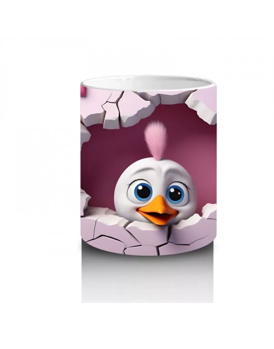 Kalpli Duvar Temalı Sevimli Civciv - Baskılı Kahve Kupası