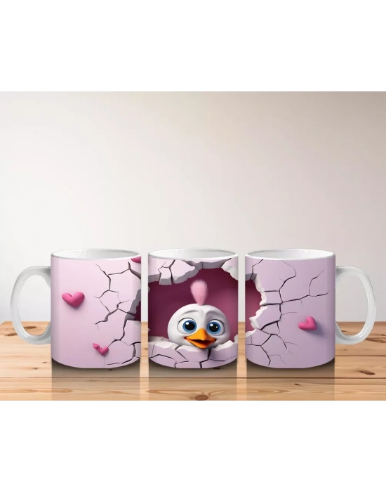 Kalpli Duvar Temalı Sevimli Civciv - Baskılı Kahve Kupası