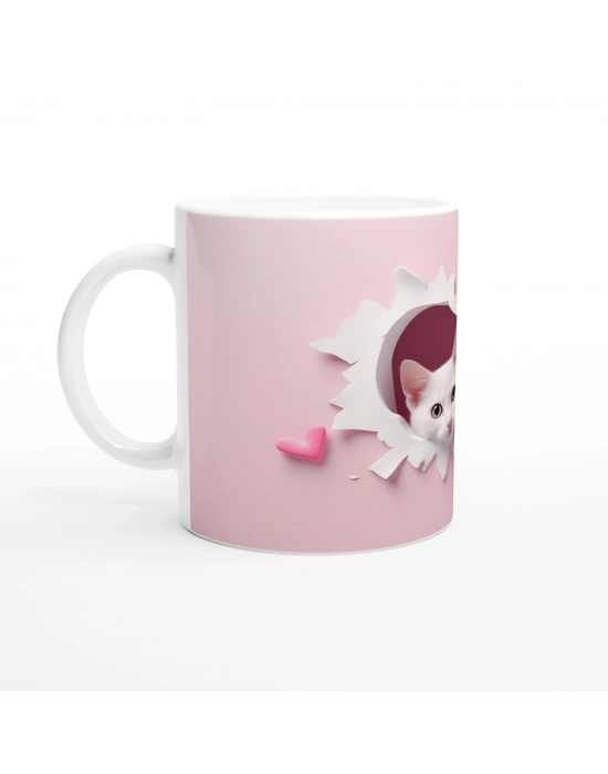 Kalpli Duvardan Bakan İkiz Yavru Kediler Temalı Baskılı Kupa Bardak