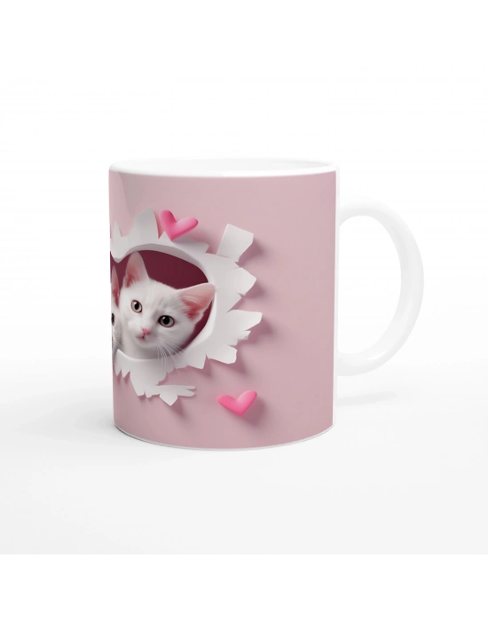 Kalpli Duvardan Bakan İkiz Yavru Kediler Temalı Baskılı Kupa Bardak