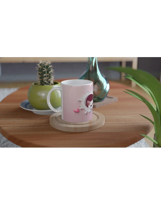 Kalpli Duvardan Bakan İkiz Yavru Kediler Temalı Baskılı Kupa Bardak