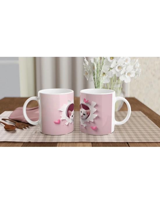 Kalpli Duvardan Bakan İkiz Yavru Kediler Temalı Baskılı Kupa Bardak