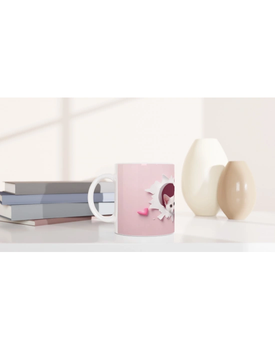 Kalpli Duvardan Bakan İkiz Yavru Kediler Temalı Baskılı Kupa Bardak