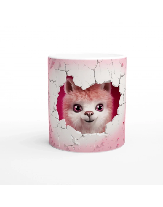 Kalpli Duvarı Delen Sevimli Alpaka Temalı Baskılı Kupa Bardak