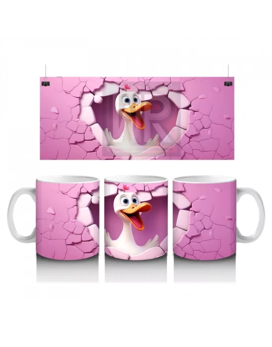 Kalpli Duvarı Delen Sevimli Ördek – Baskılı Kahve Kupası