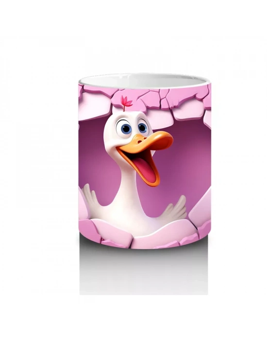 Kalpli Duvarı Delen Sevimli Ördek – Baskılı Kahve Kupası