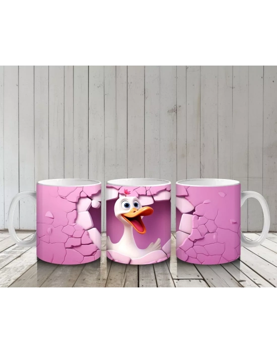 Kalpli Duvarı Delen Sevimli Ördek – Baskılı Kahve Kupası