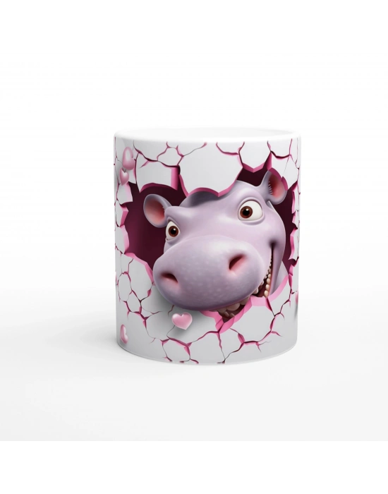 Kalpli Duvarı Delen Sevimli Su Aygırı Temalı Baskılı Kupa Bardak