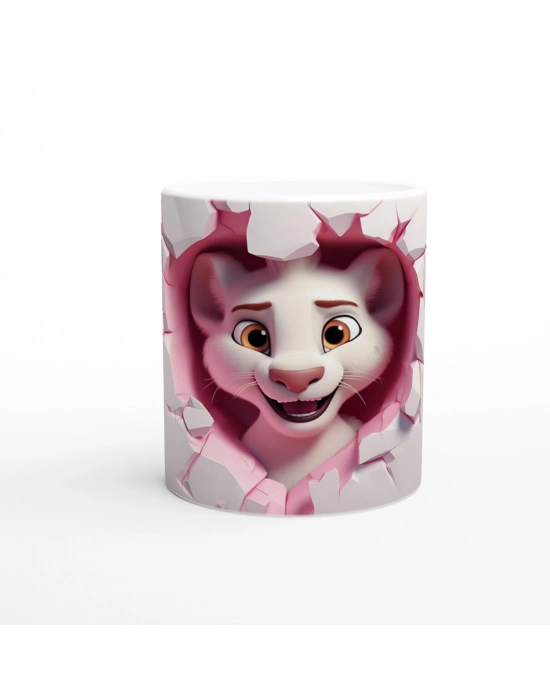 Kalpli Duvarı Delen Sevimli Vaşak Temalı Baskılı Kupa Bardak