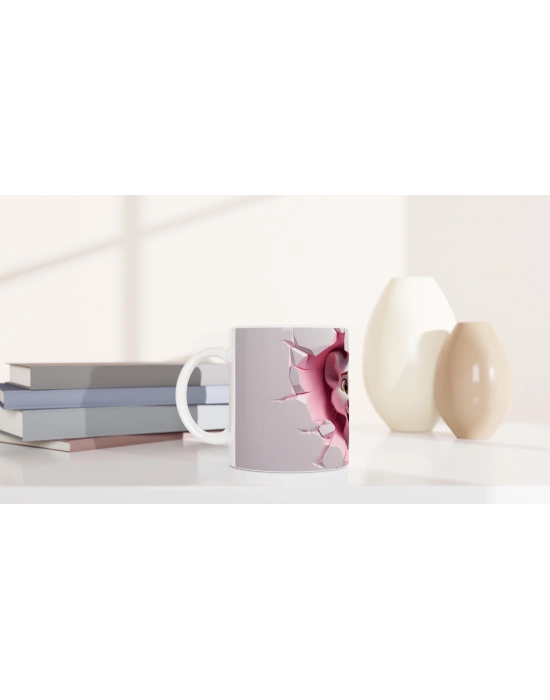 Kalpli Duvarı Delen Sevimli Vaşak Temalı Baskılı Kupa Bardak