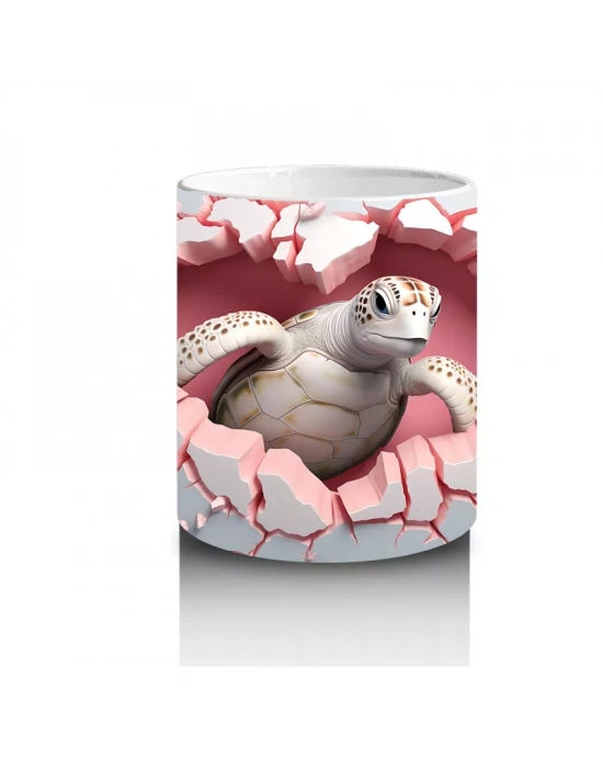 Kalpli Duvarı Delen Vücut Geliştirmiş Sevimli Kaplumbağa – Baskılı Kahve Kupası