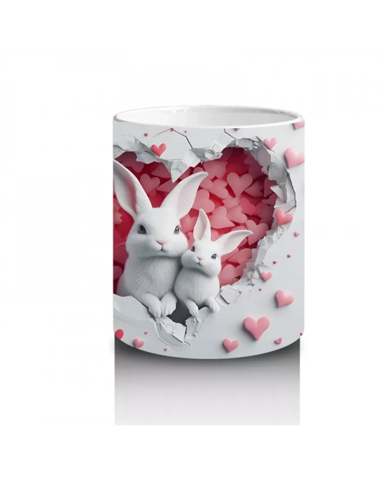 Kalpli Figür Oluşturan Pembe Kelebek ve Kalpler - Baskılı kahve kupası