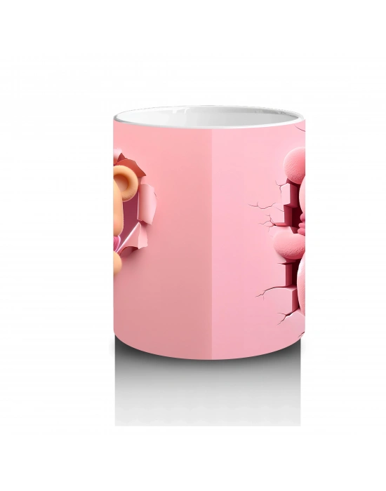 Kalpli Figür Tutan Sevimli Ayıcık Karakteri - Baskılı kahve kupası